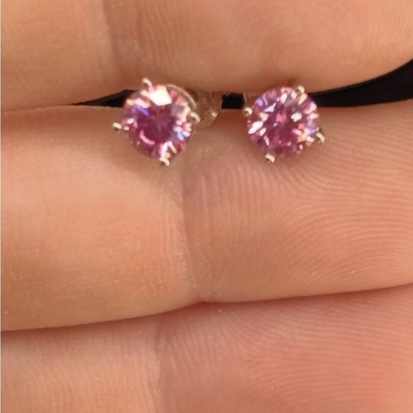 Pink Moissanite (Sqr 5.5 mm) Solitaire Stud Earrings in Vermeil RG Over Sterling - Picture 4 of 5